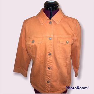 Denim & Company size small, orange jean jacket. 3/4 button cuff sleeves